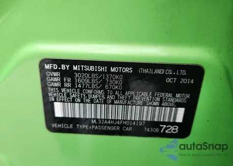 2015 Mitsubishi Mirage Es из США, поврежденный, VIN ML32A4HJ4FH014197